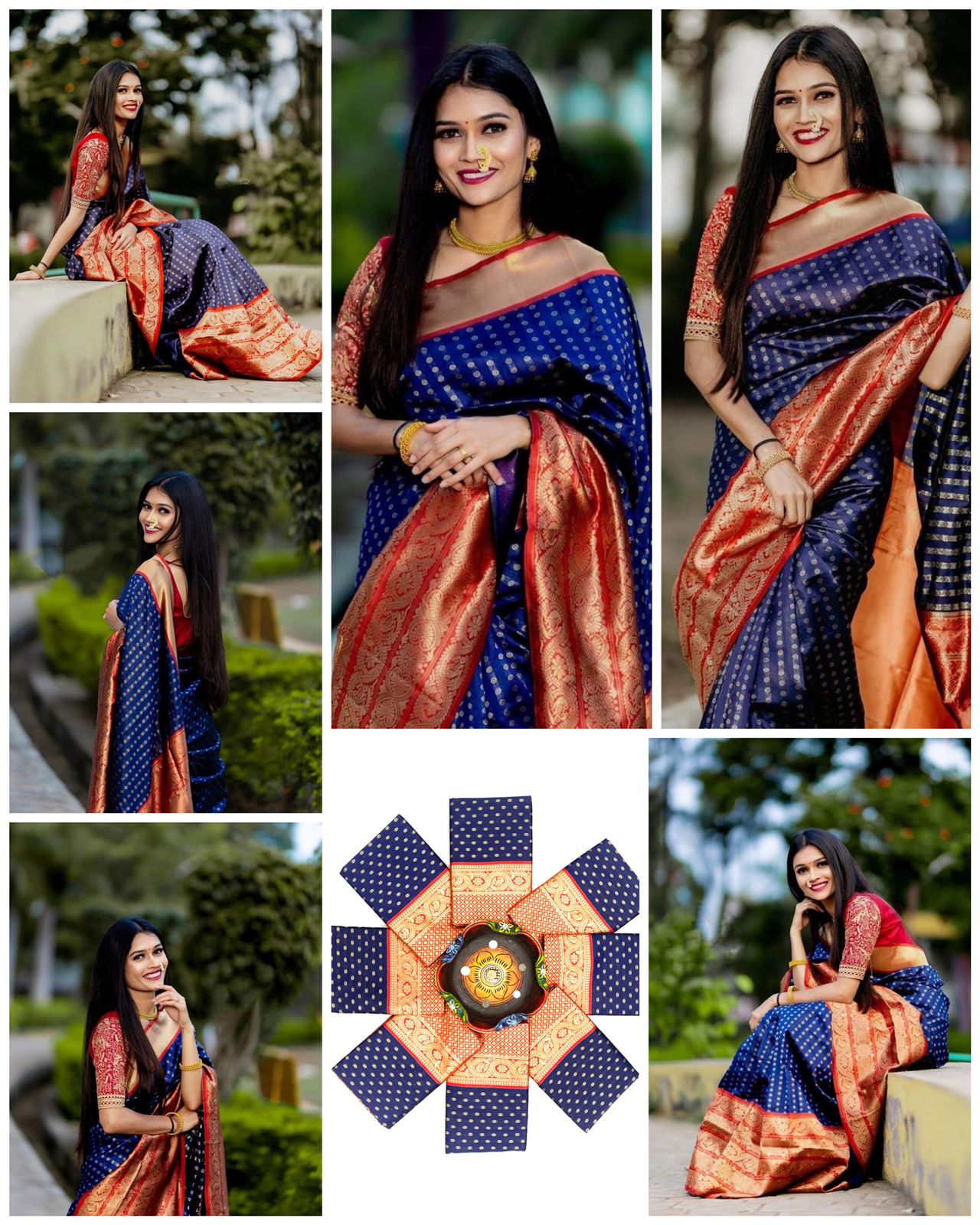 Blue Soft Lichi Silk Cloth  Saree