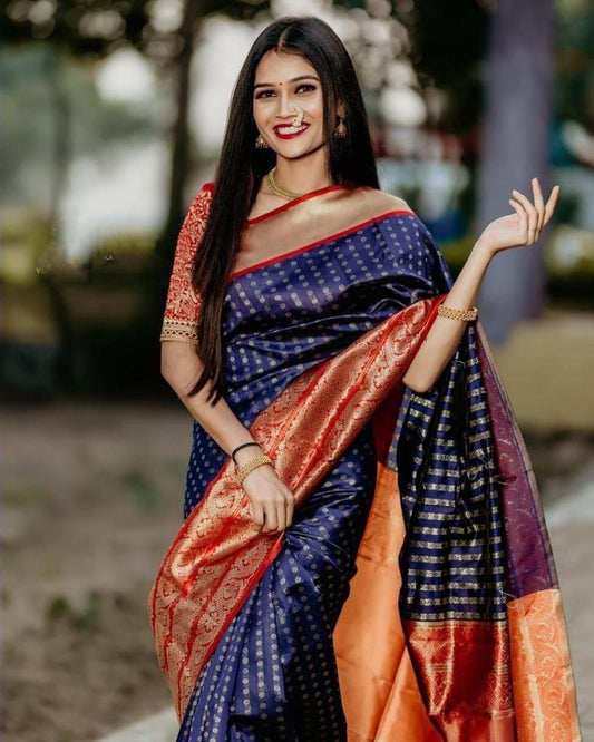 Blue Soft Lichi Silk Cloth  Saree