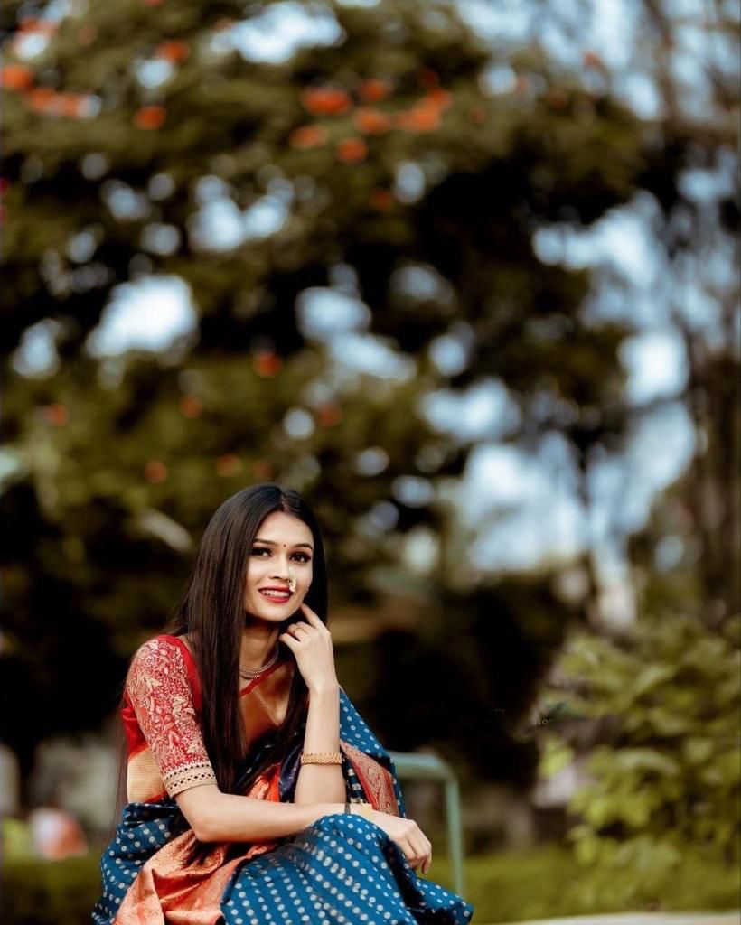 Blue Soft Lichi Silk Cloth  Saree