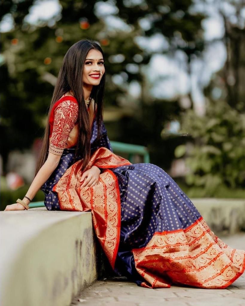 Blue Soft Lichi Silk Cloth  Saree