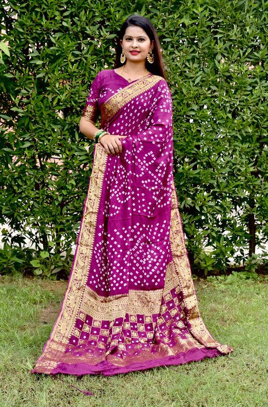 Art Silk With Zari Waving Rich Pallu Bandhani Saree