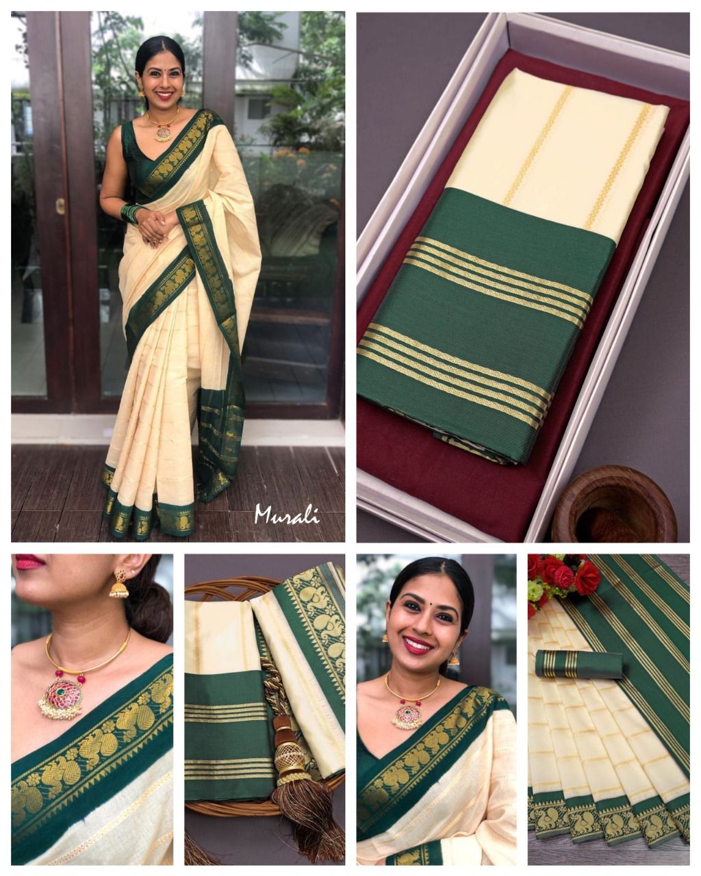 Navajo White  Soft Lichi Silk Cloth  Saree