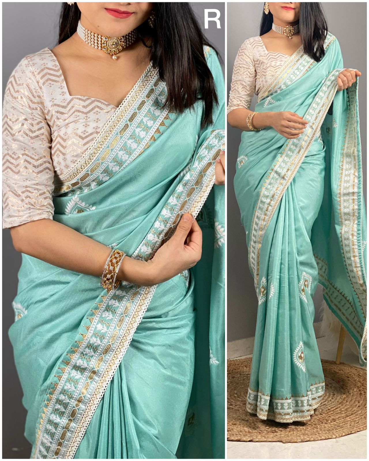 Thread Embroidered with zari saree