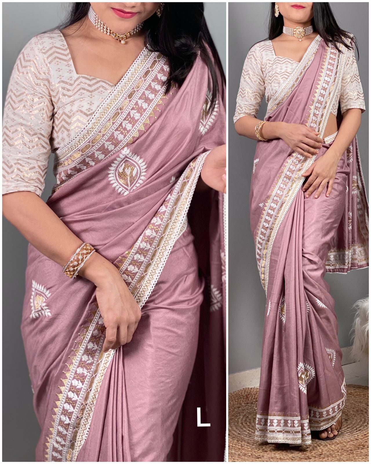 Thread Embroidered with zari saree