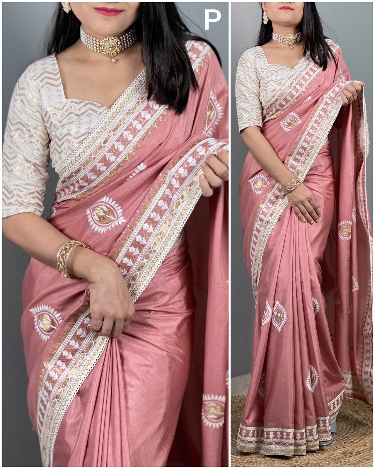 Thread Embroidered with zari saree