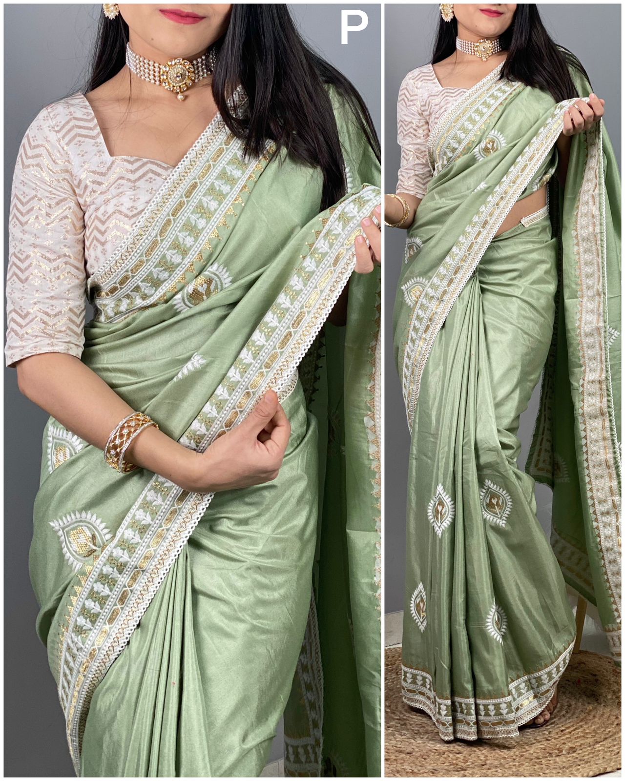 Thread Embroidered with zari saree