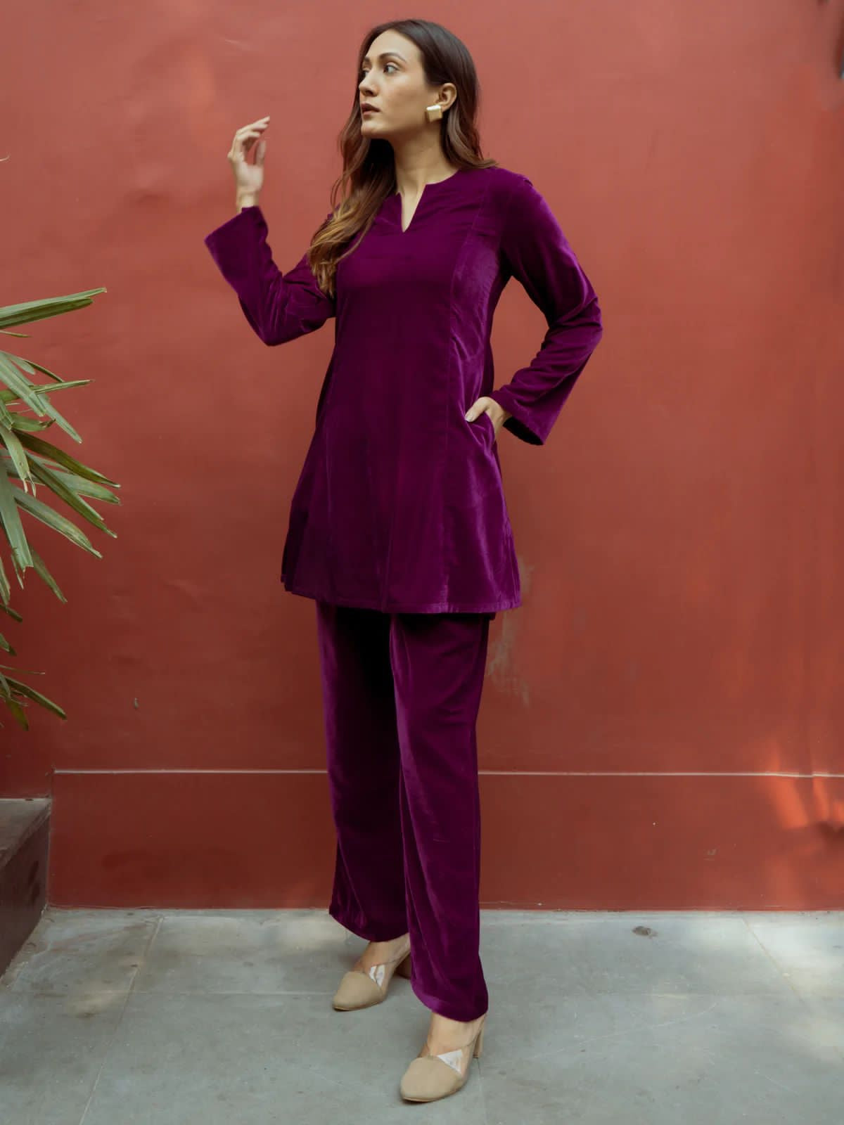 Velvet Top With Pocket And Pant