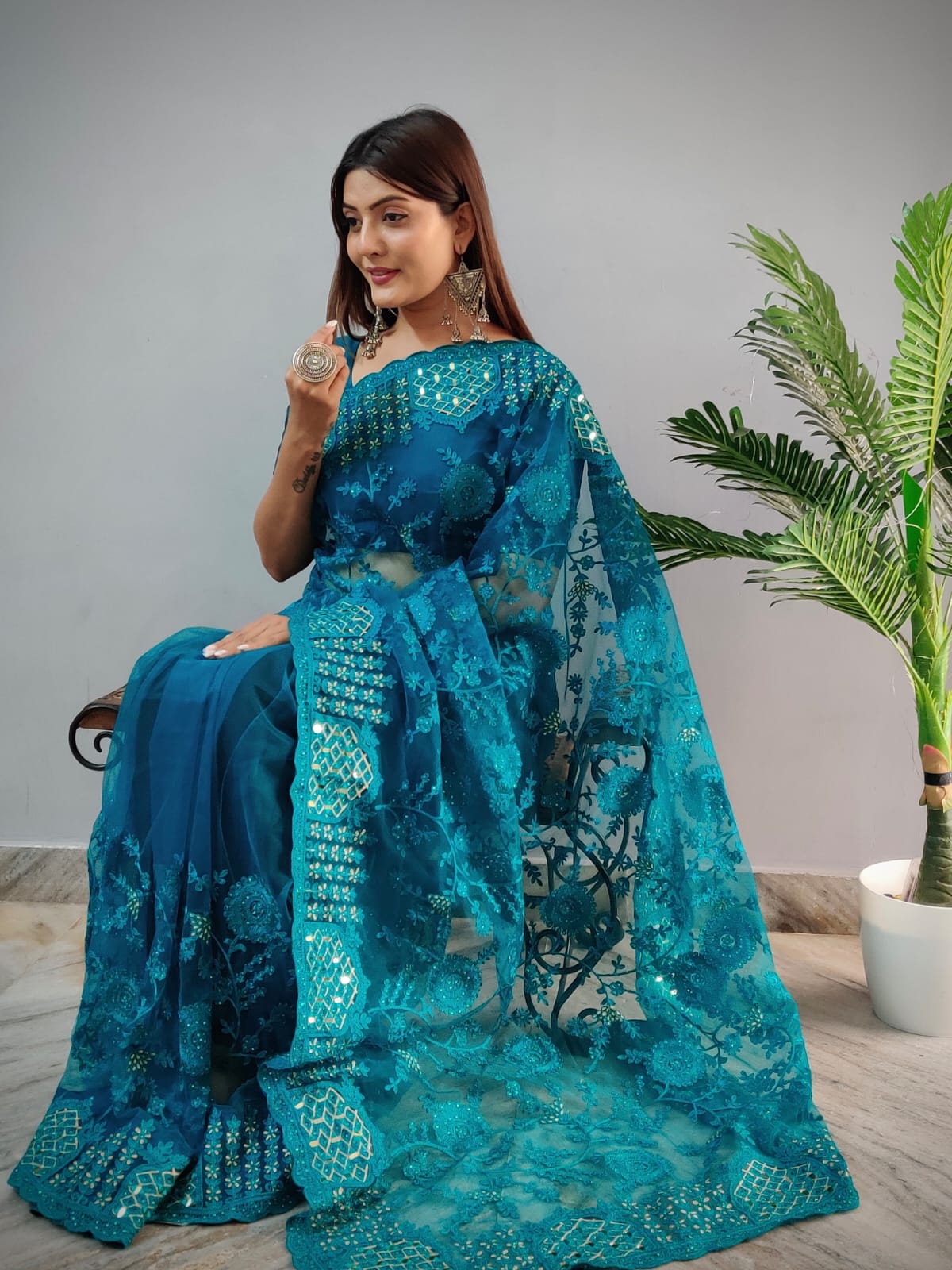 Heavy Butterfly Net  presents a Superhit mirror saree