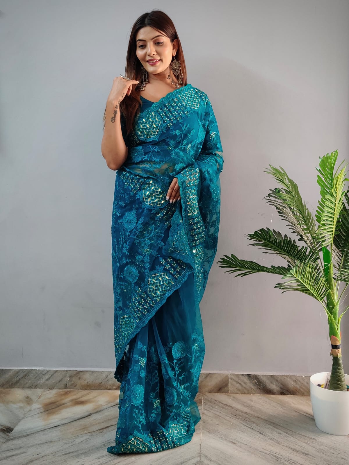 Heavy Butterfly Net  presents a Superhit mirror saree