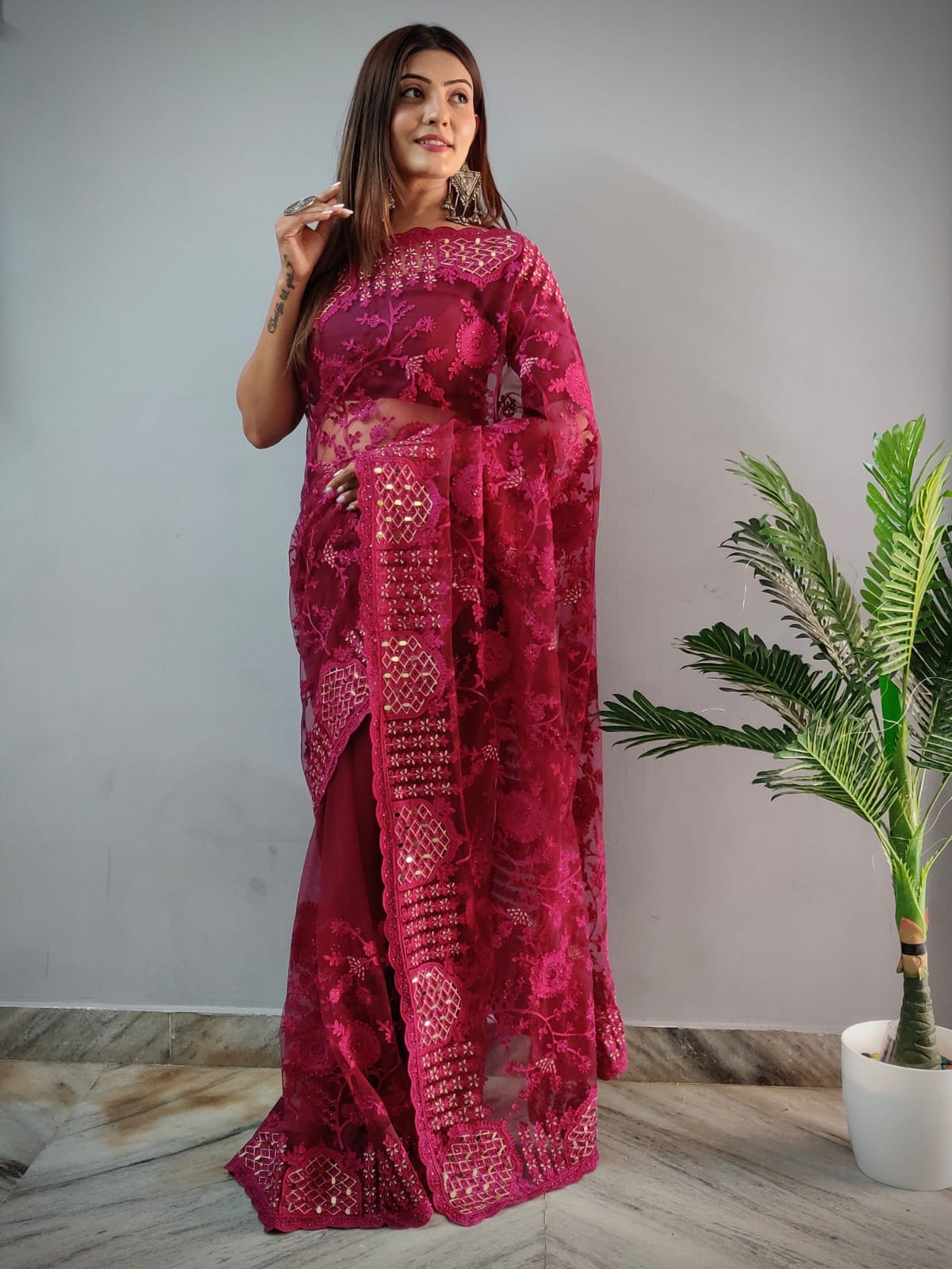 Heavy Butterfly Net  presents a Superhit mirror saree