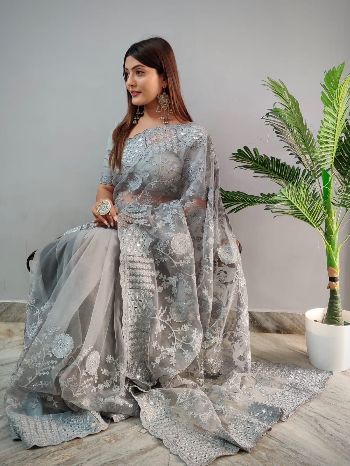 Heavy Butterfly Net  presents a Superhit mirror saree