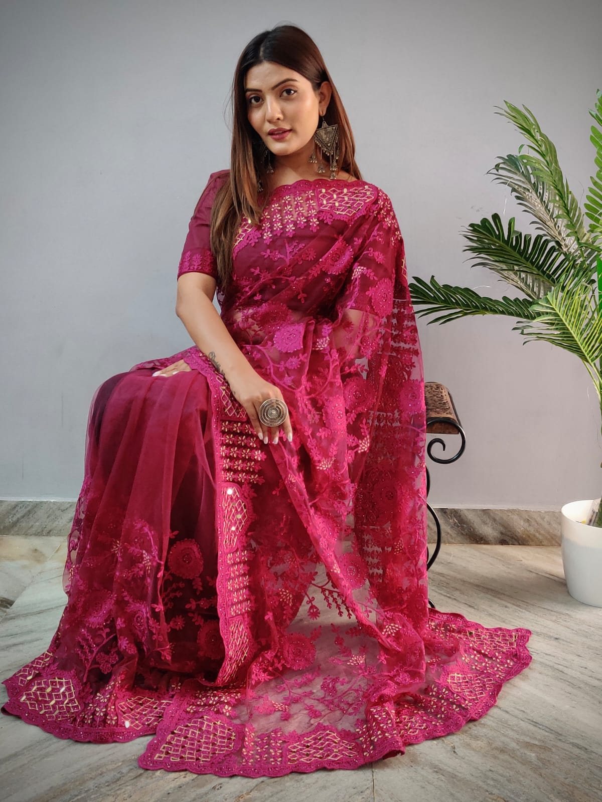 Heavy Butterfly Net  presents a Superhit mirror saree