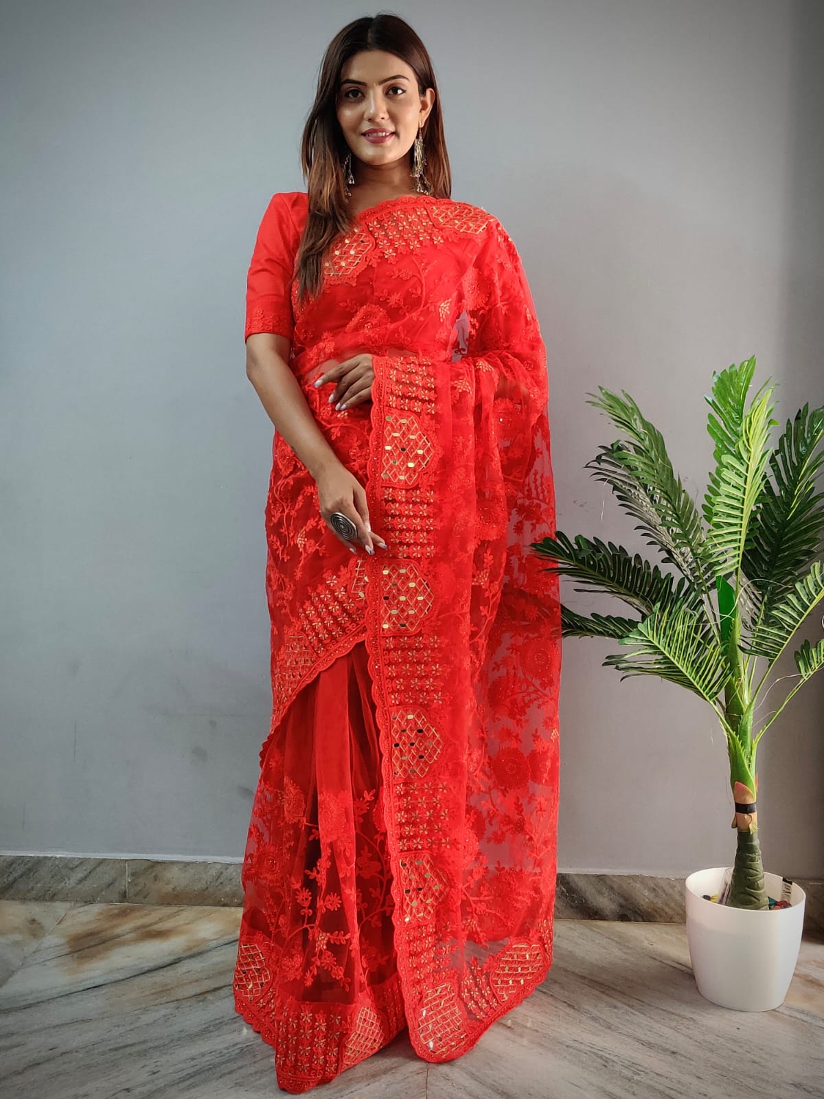 Heavy Butterfly Net  presents a Superhit mirror saree