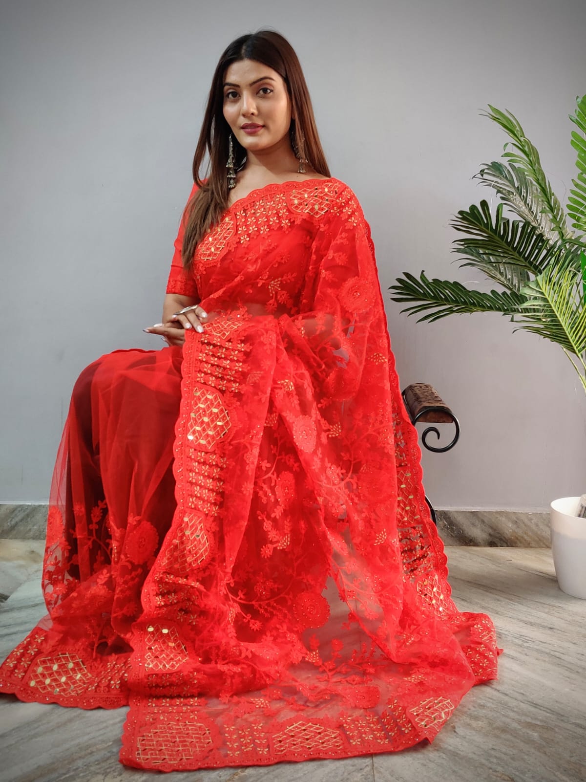 Heavy Butterfly Net  presents a Superhit mirror saree