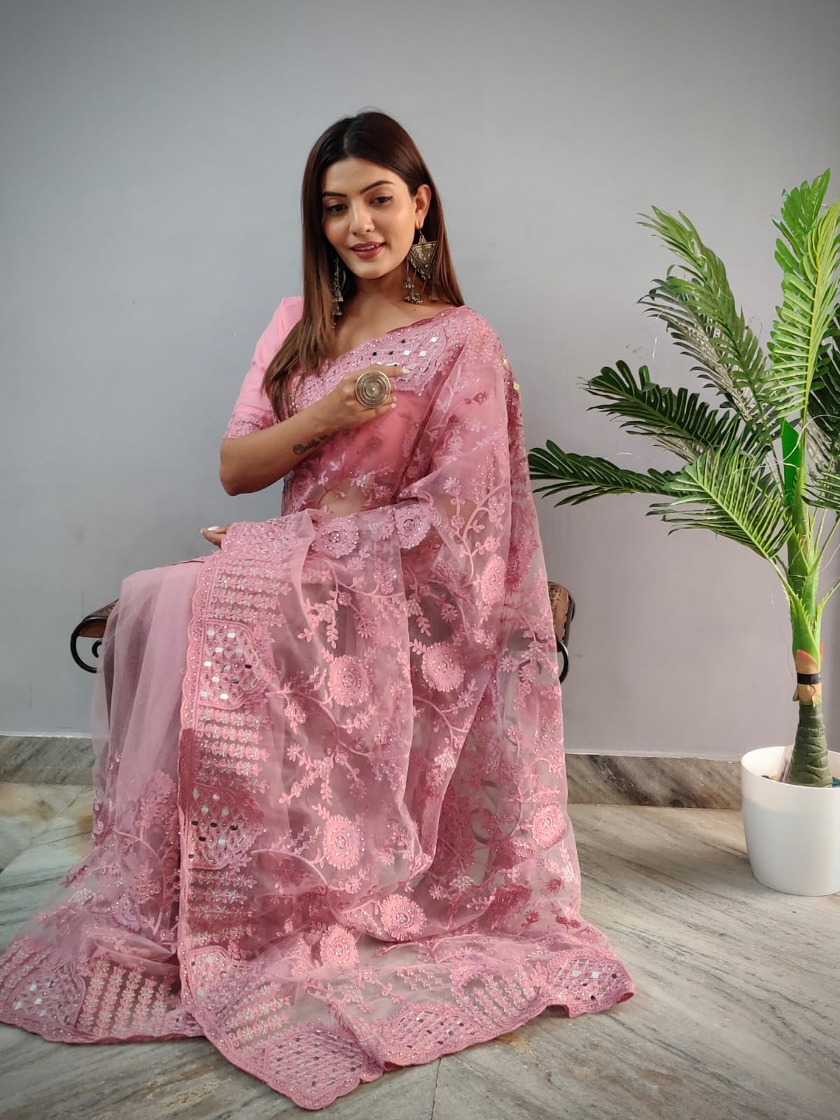 Heavy Butterfly Net  presents a Superhit mirror saree