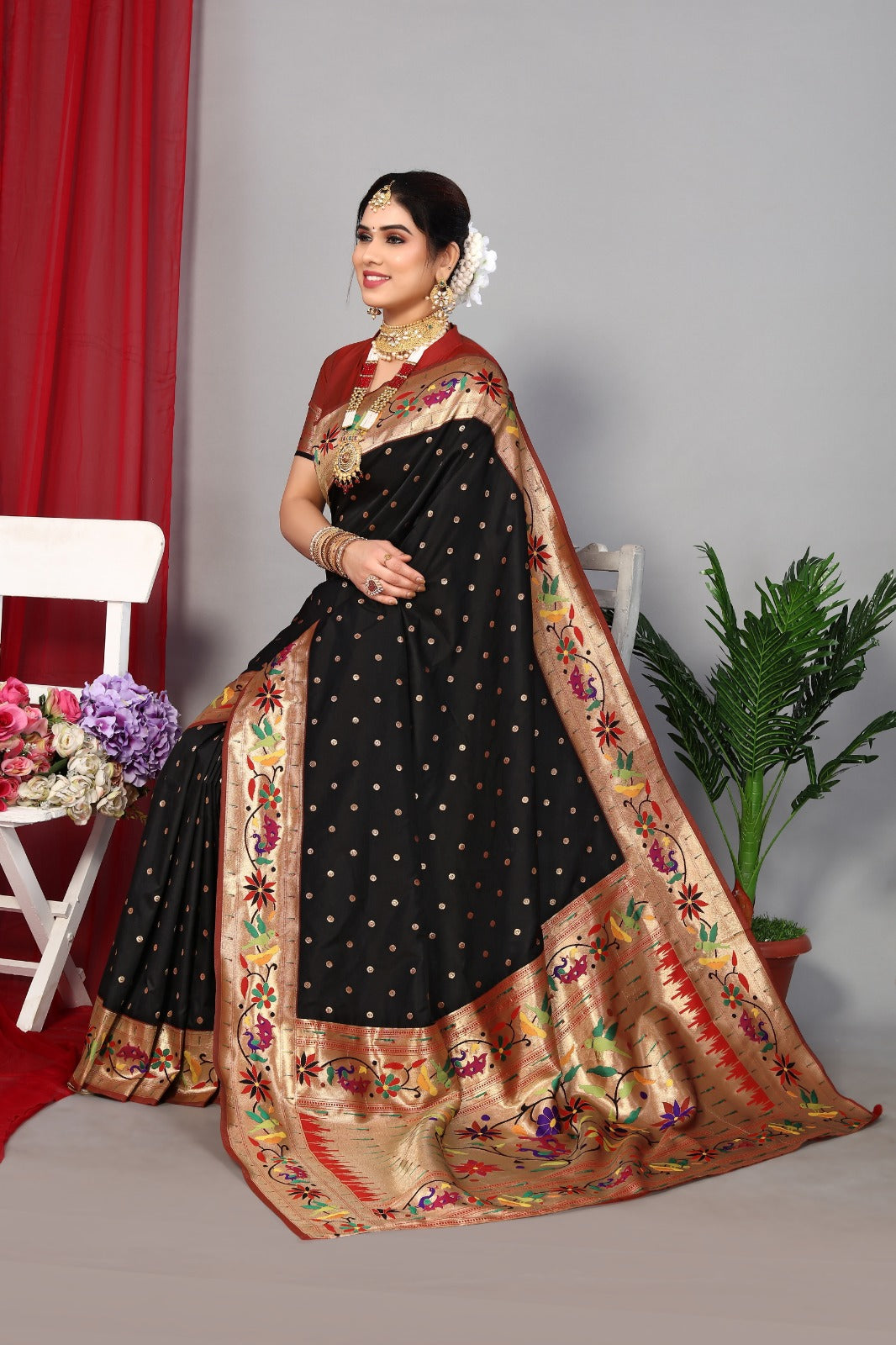 Soft Banarasi Paithani Soft Silk Saree With Fancy Meena Zari Work –  ThreadLooms