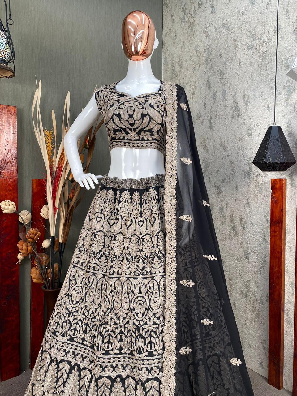 Black Lehenga Choli Indian Ethnic Wedding Wear Lengha Chunri Skirt  Tthanksgiving | eBay