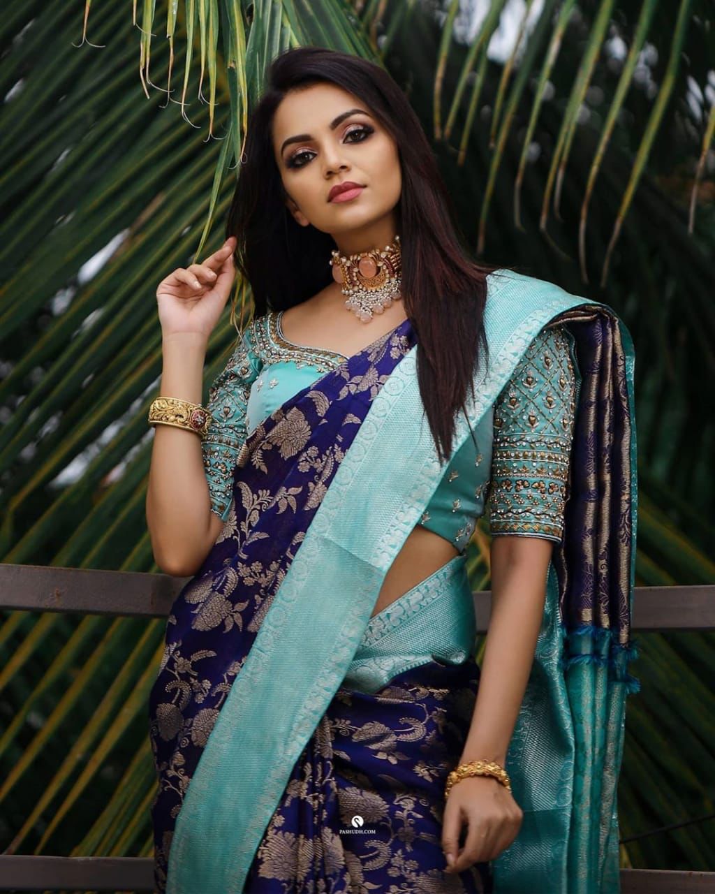 Cyan Blue  Soft Lichi Silk Cloth  Saree