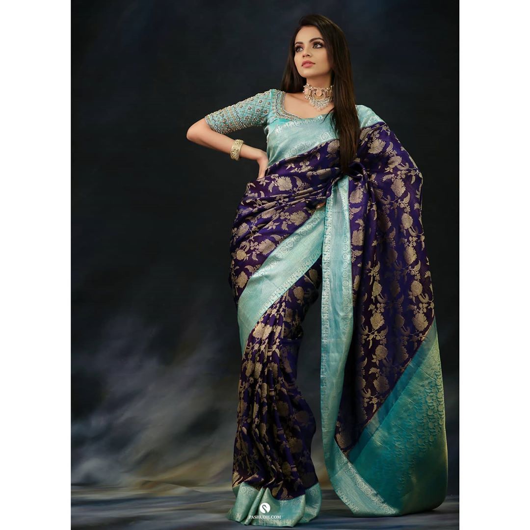 Cyan Blue  Soft Lichi Silk Cloth  Saree