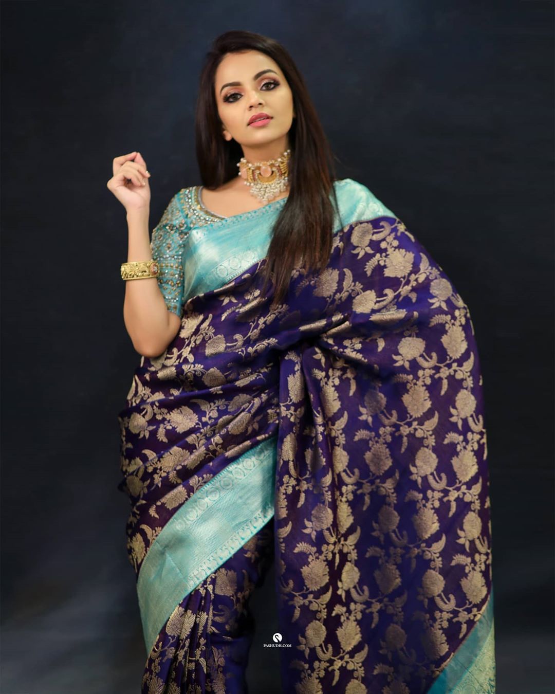 Cyan Blue  Soft Lichi Silk Cloth  Saree