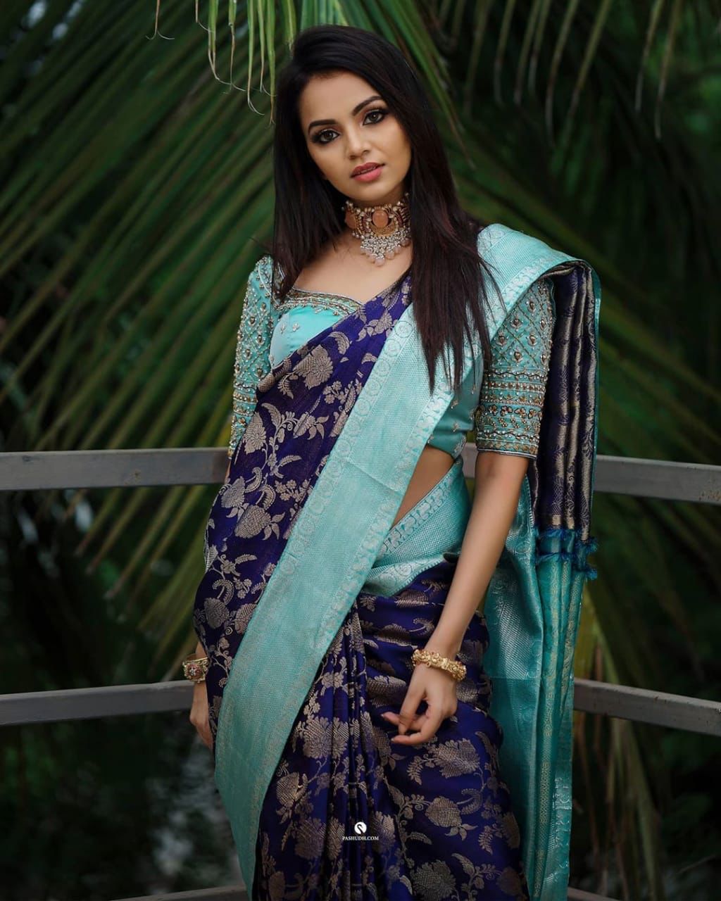 Cyan Blue  Soft Lichi Silk Cloth  Saree