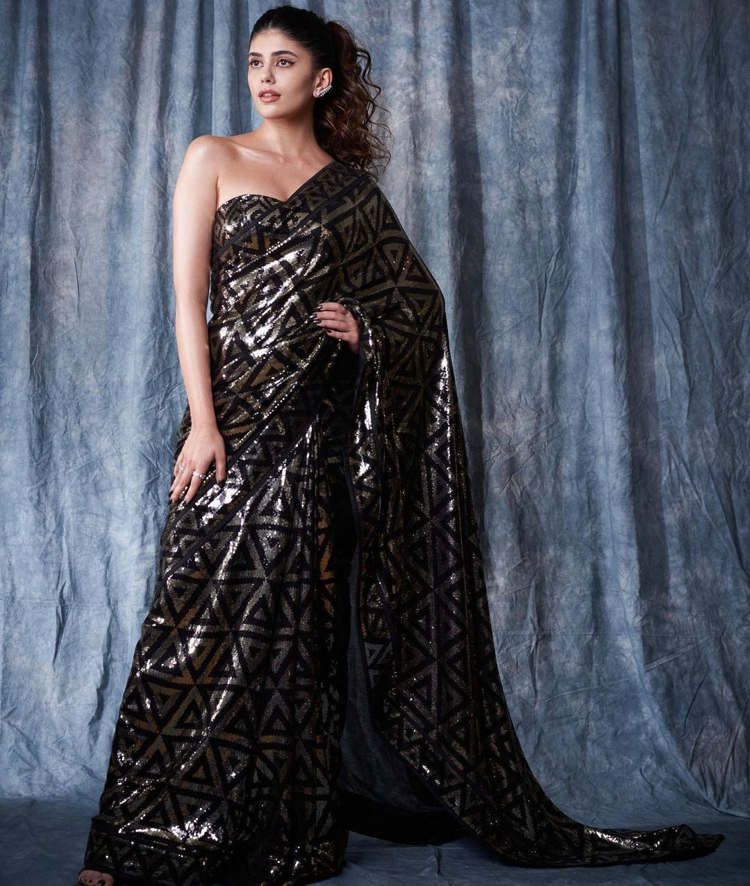 Black Georgette With Sequence Embroidered Work Saree