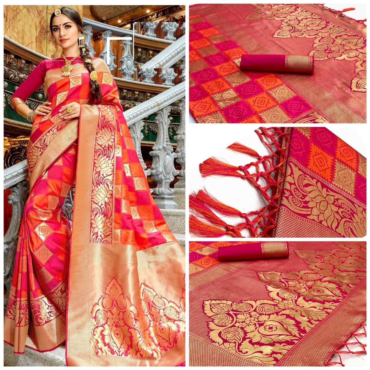 Red  Soft Lichi Silk Cloth  Saree