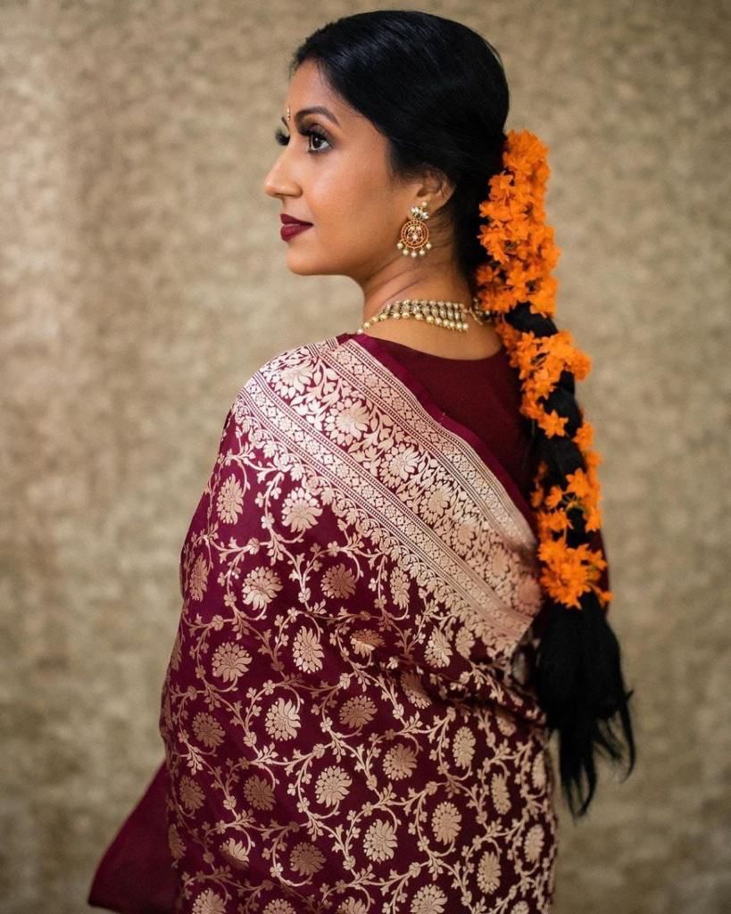 Maroon  Soft Lichi Silk Cloth  Saree