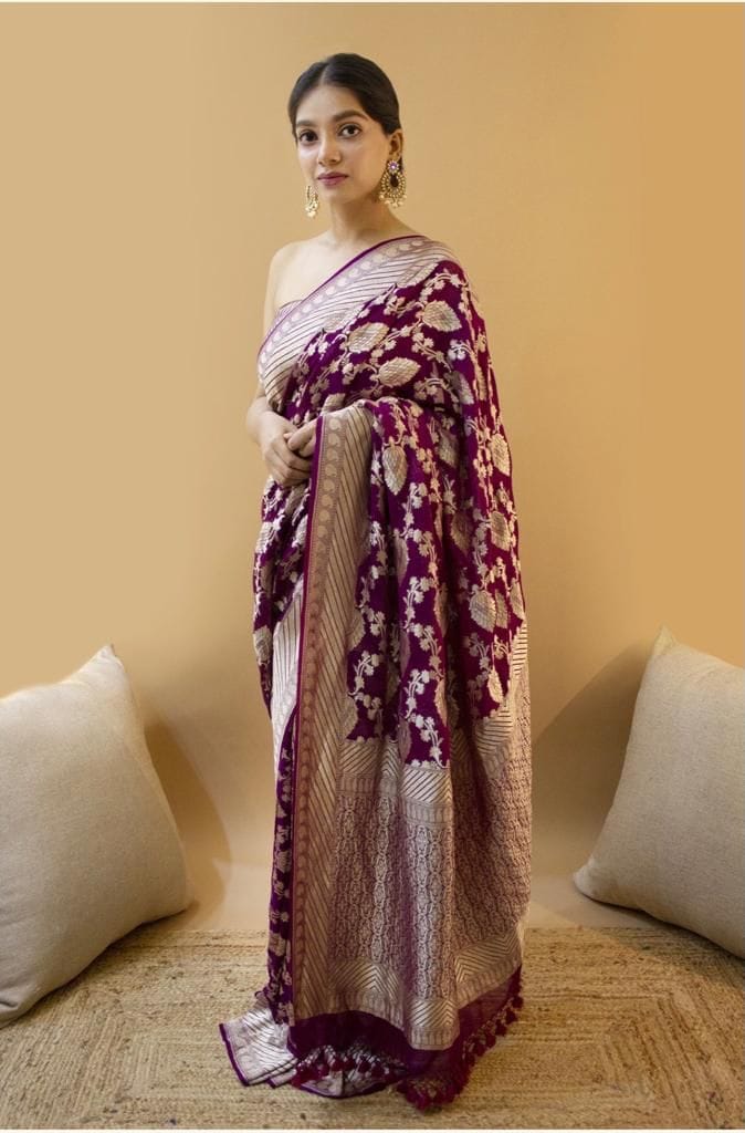 Beautiful Maroon Soft Lichi Silk Cloth Saree