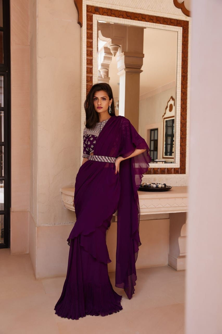 Party Wear Sarees : Light purple georgette thread and sequence ...