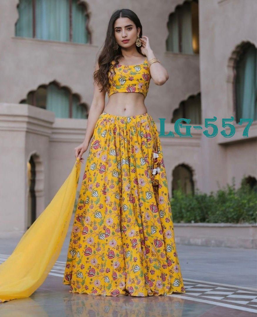 Buy Beautiful Yellow Georgette Designer Lehenga Choli | Inddus.com