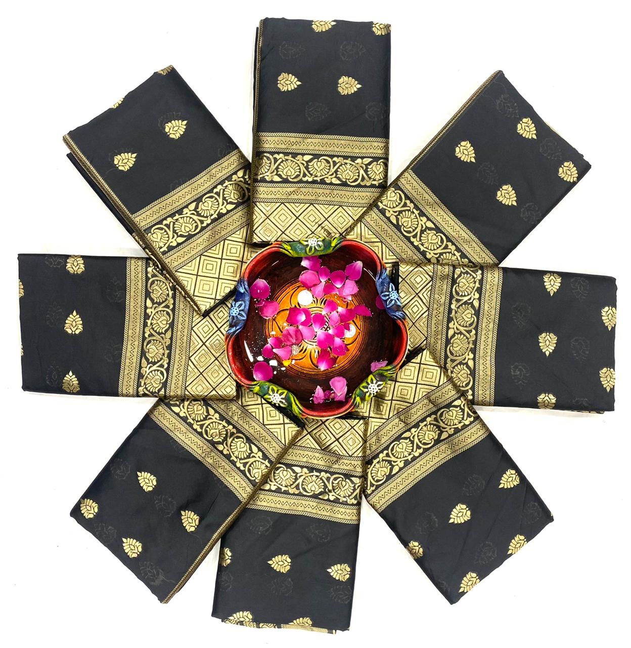 Black  Soft Lichi Silk Cloth  Saree