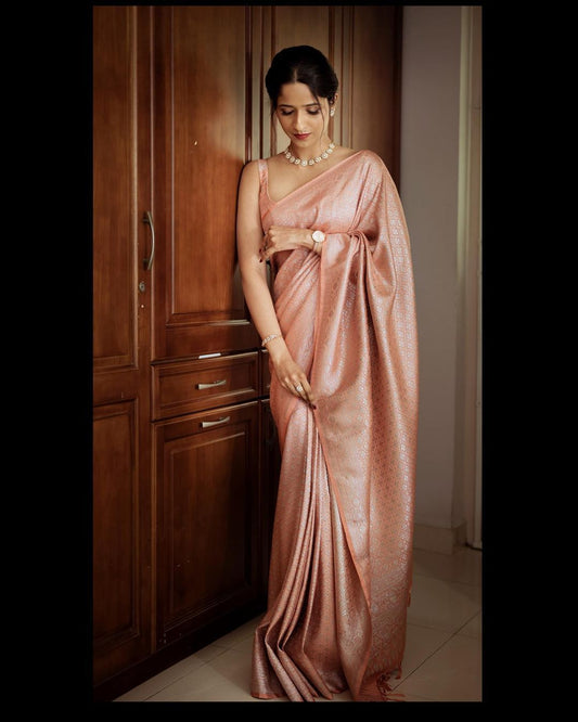 Peach  Soft Lichi Silk Cloth  Saree