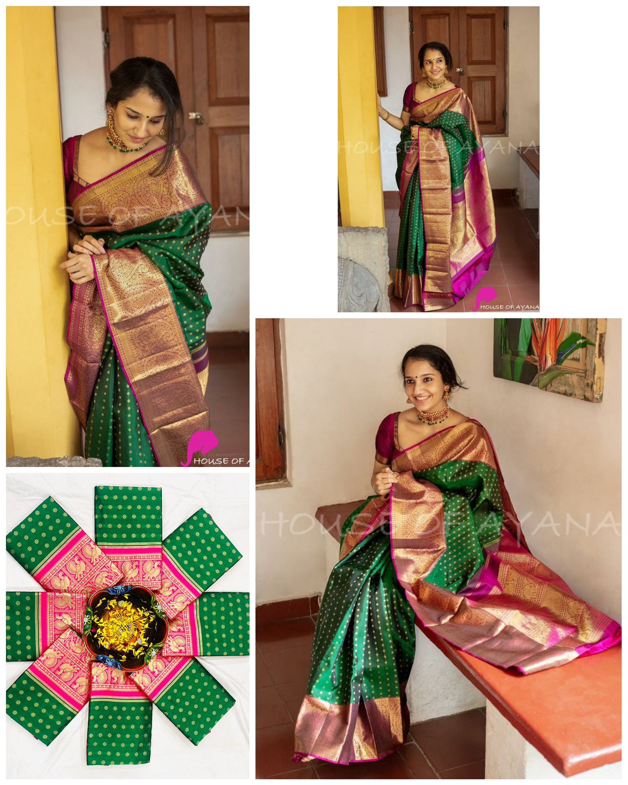 Green Soft Lichi Silk Cloth  Saree