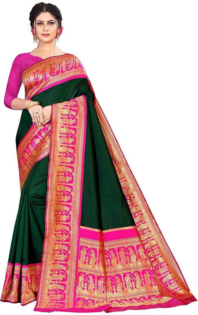 Green  Beautiful Soft Lichi Silk Saree