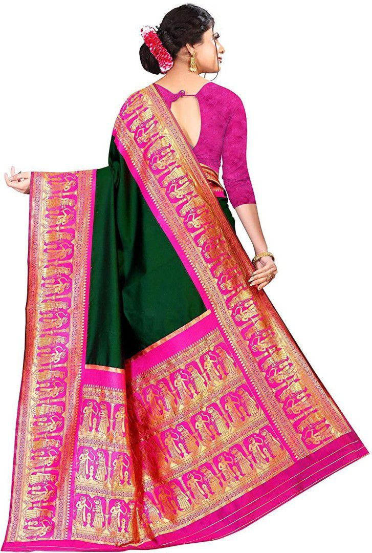 Green  Beautiful Soft Lichi Silk Saree