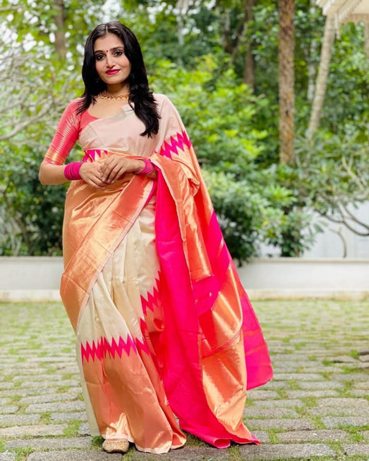 Pink Designer Soft Lichi Silk Saree