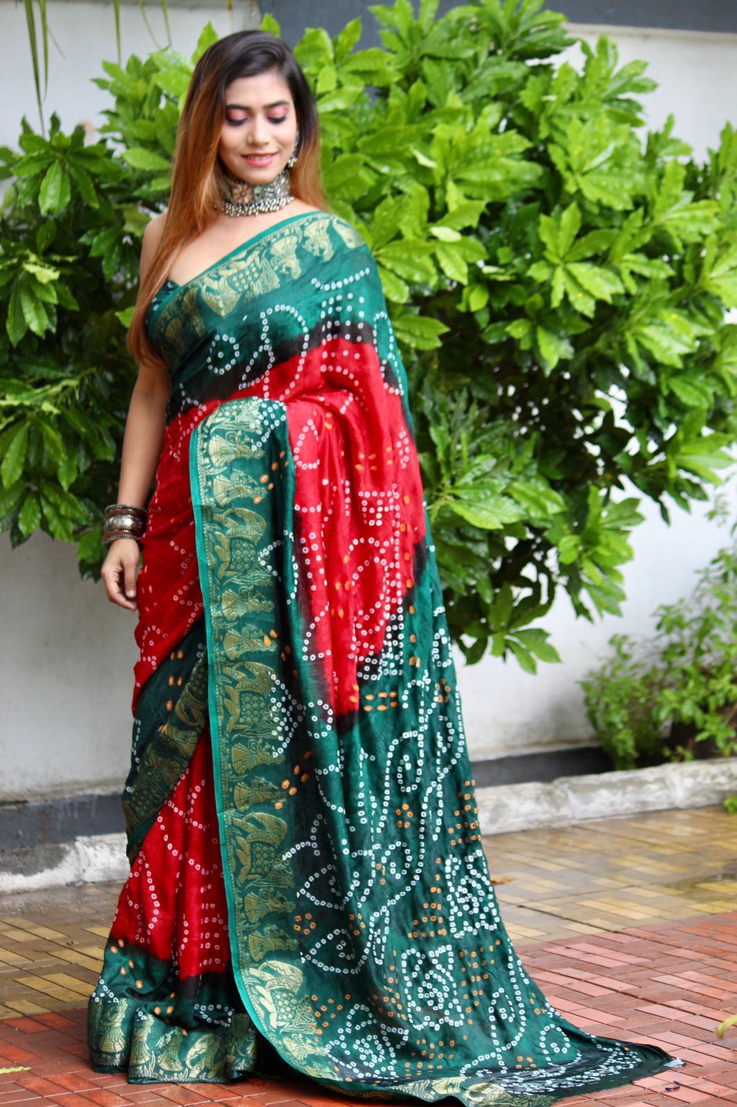 Block Print  Bandhani Saree