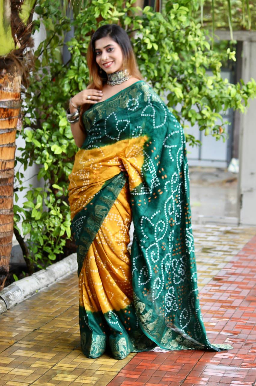 Block Print  Bandhani Saree