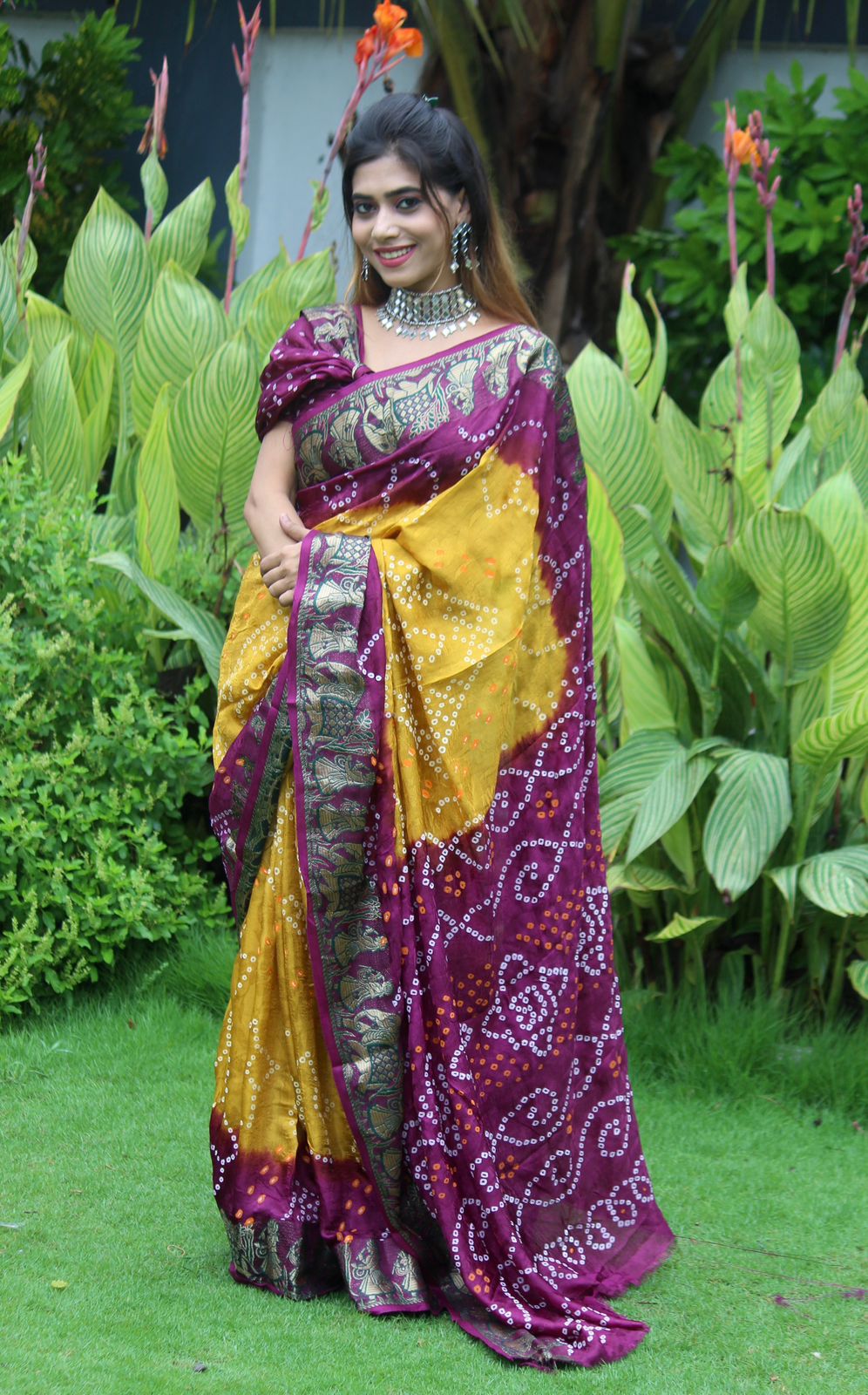 Block Print  Bandhani Saree