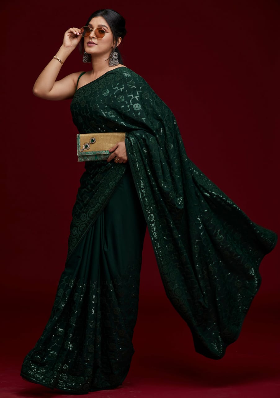 Heavy Soft Shiny Chinnon Silk  Designer Saree