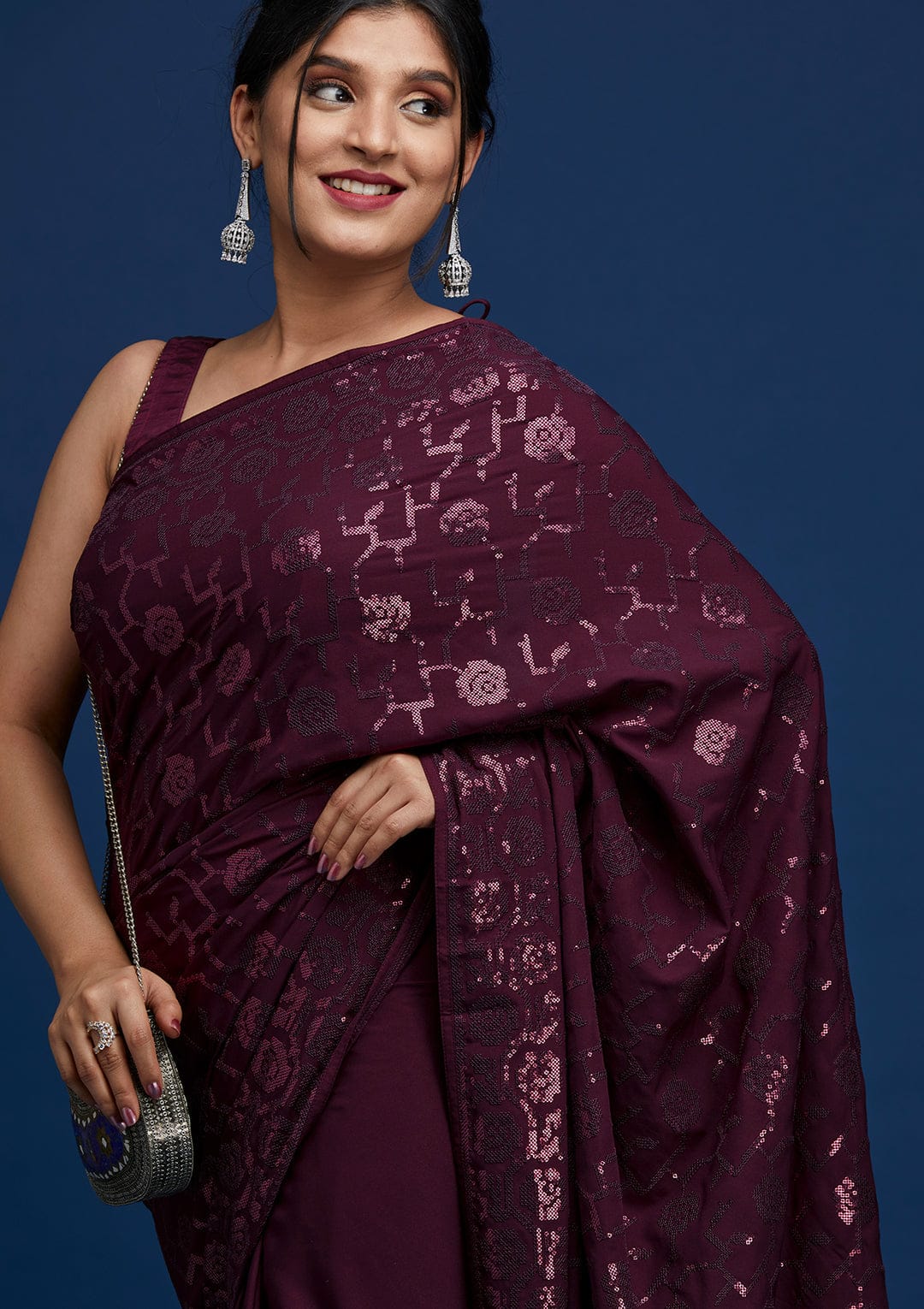 Heavy Soft Shiny Chinnon Silk  Designer Saree