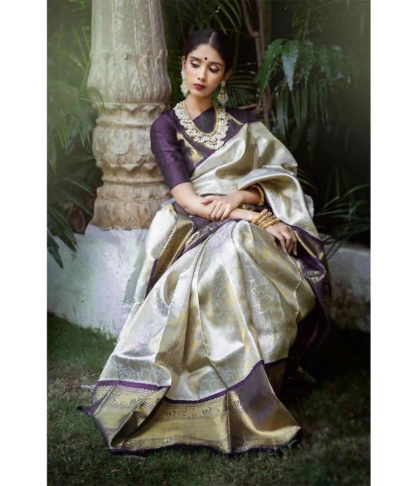 White Soft Lichi Silk Cloth  Saree