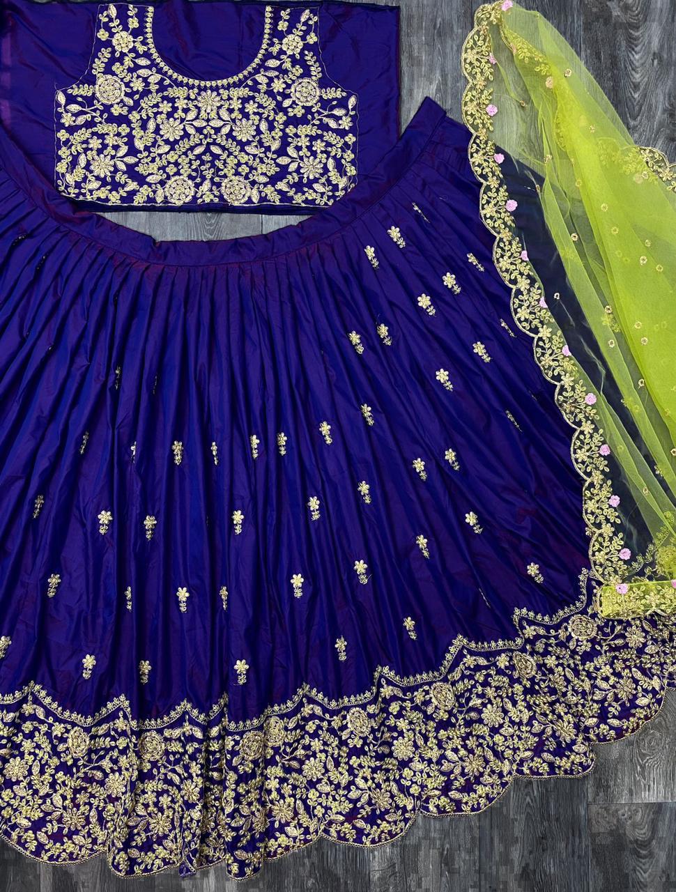 Trending New Desiner Tow Tone Soft Tafeta  Heavy  Cording  Work Lehenga Choli With Dupatta