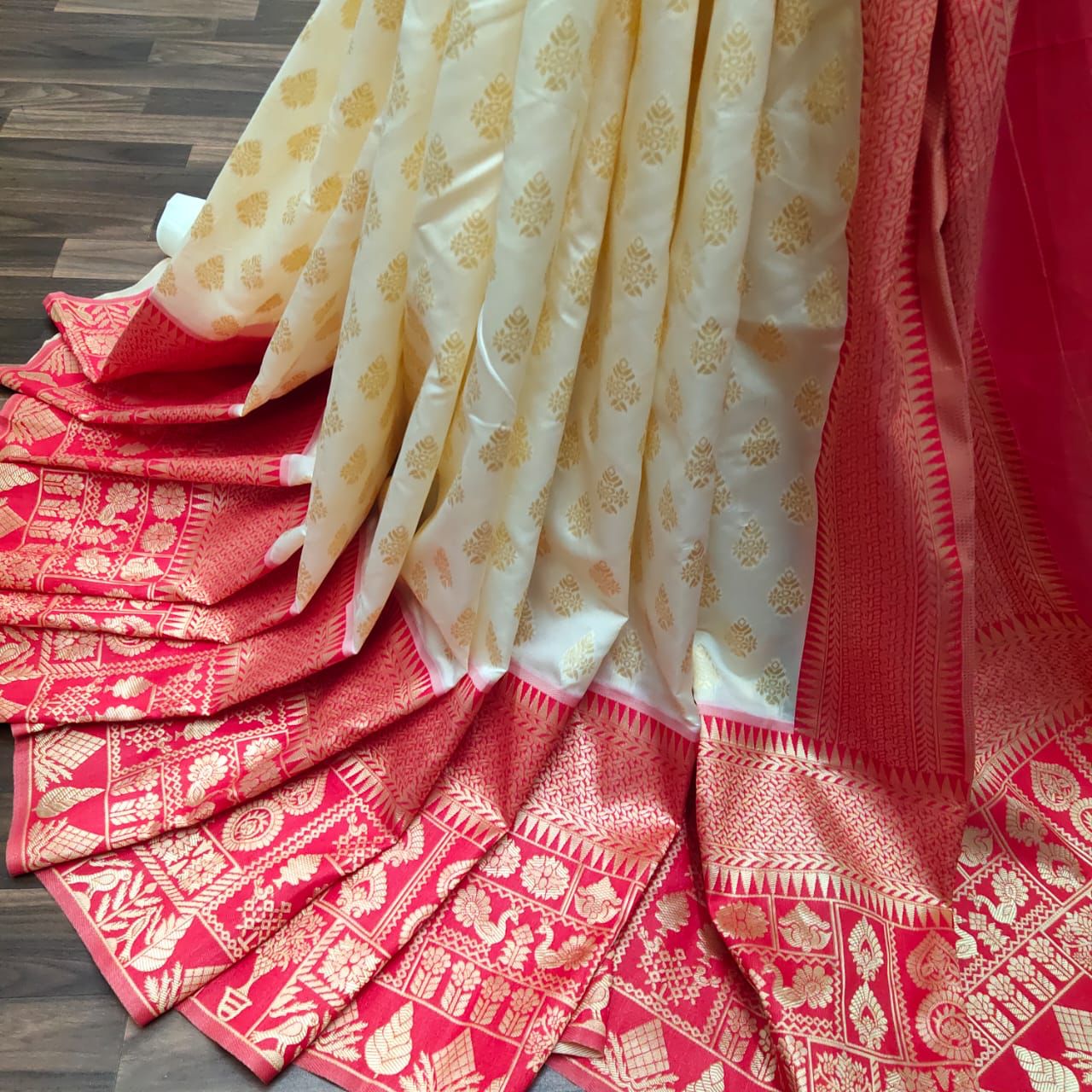 Pink White Soft Lichi Silk Cloth  Saree