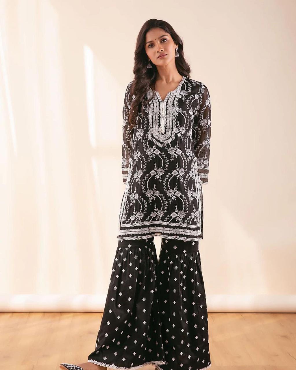 Georgette Desiner Trending Heavy Cotton Thread Embrodery Work Suit