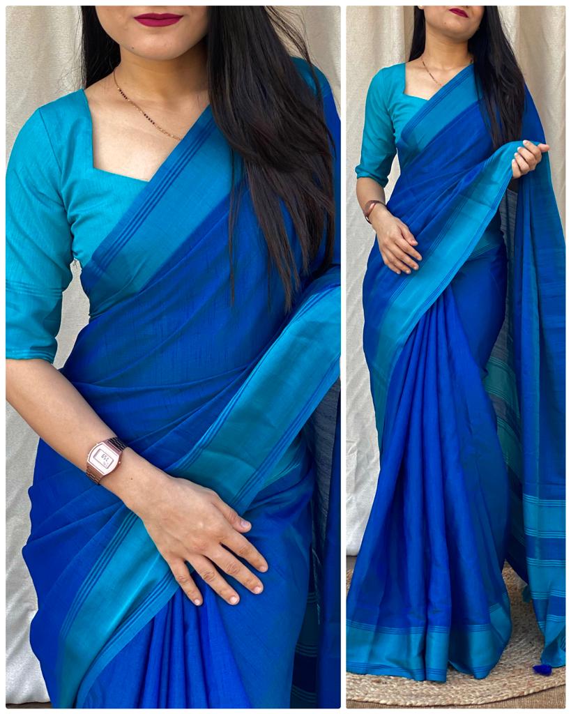 Pure mysore silk saree cs blue with plain body and floral design zari –  Prashanti Sarees
