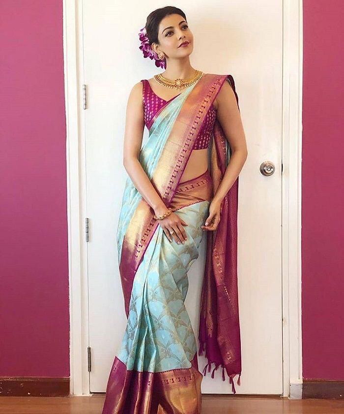 Cyan Blue Cotton Tissue Saree