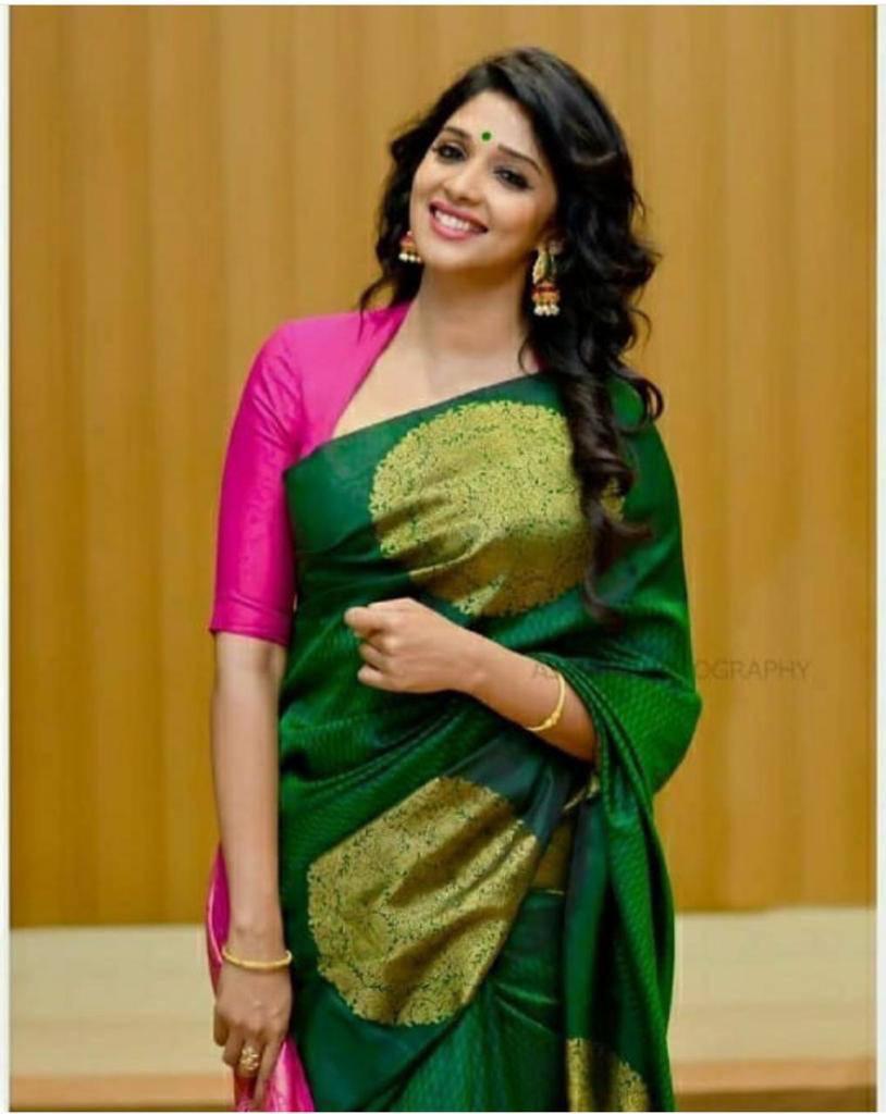 Green  Soft Lichi Silk Cloth  Saree