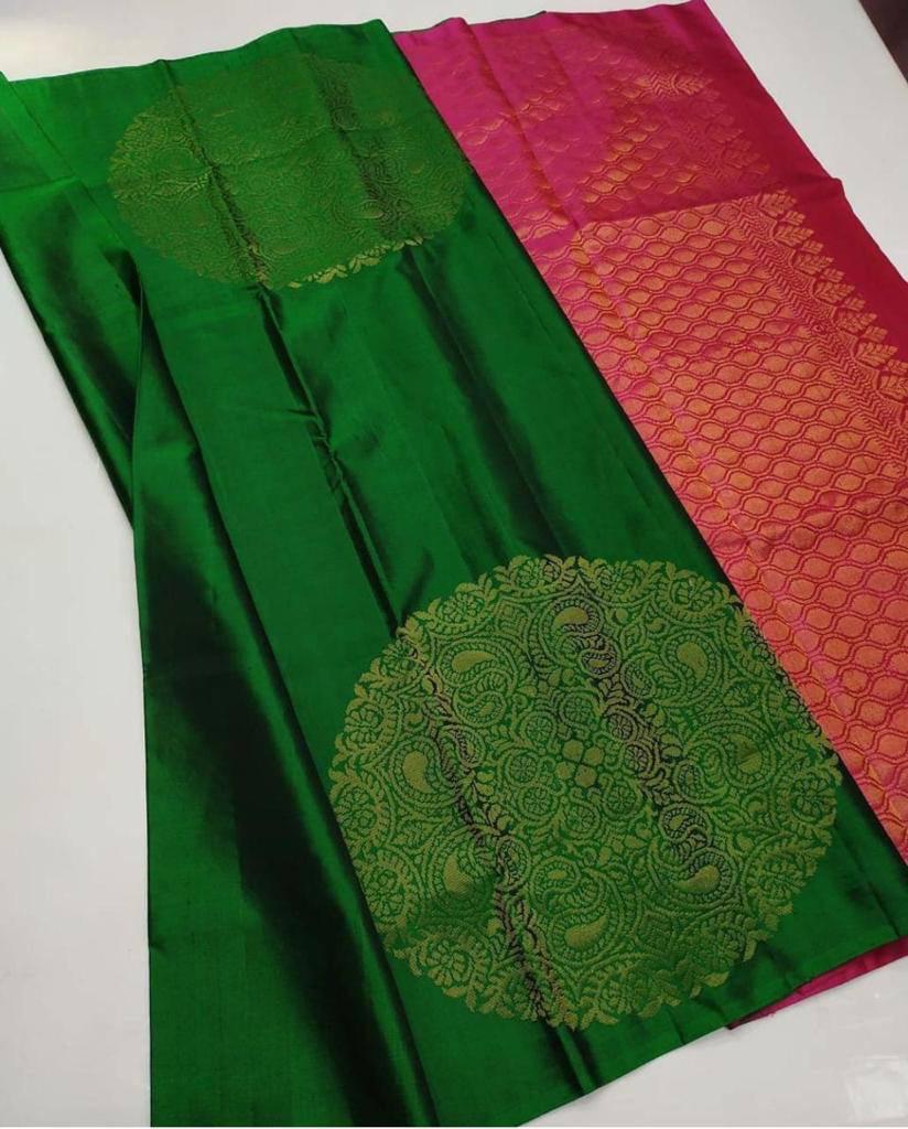 Green  Soft Lichi Silk Cloth  Saree